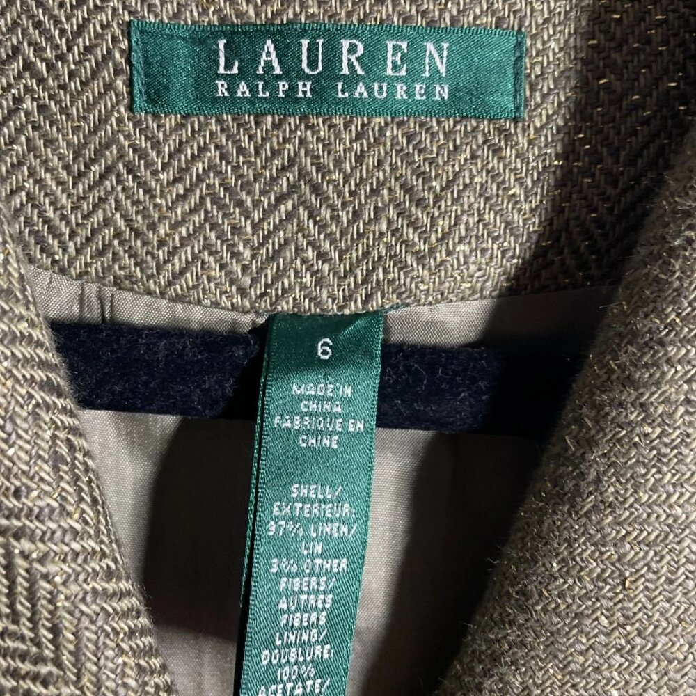 Lauren Ralph Lauren Olive Green Herringbone Wool Blazer - Picture 3 of 7